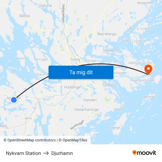 Nykvarn Station to Djurhamn map