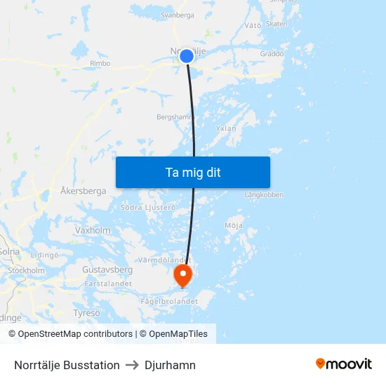 Norrtälje Busstation to Djurhamn map