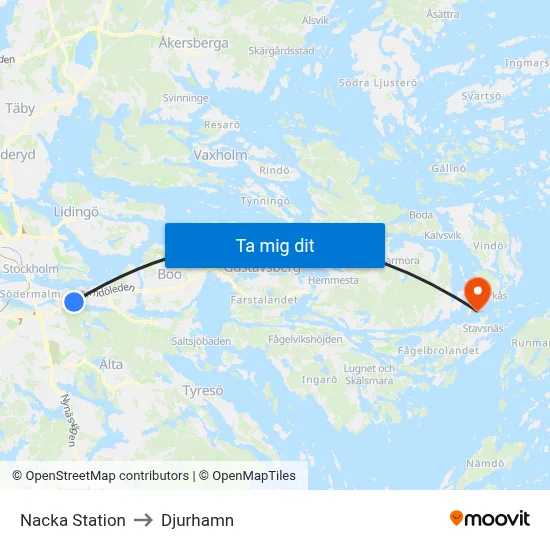 Nacka Station to Djurhamn map