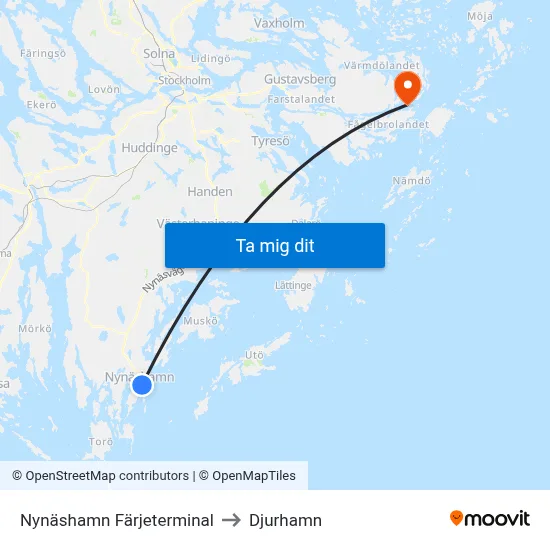 Nynäshamn Färjeterminal to Djurhamn map