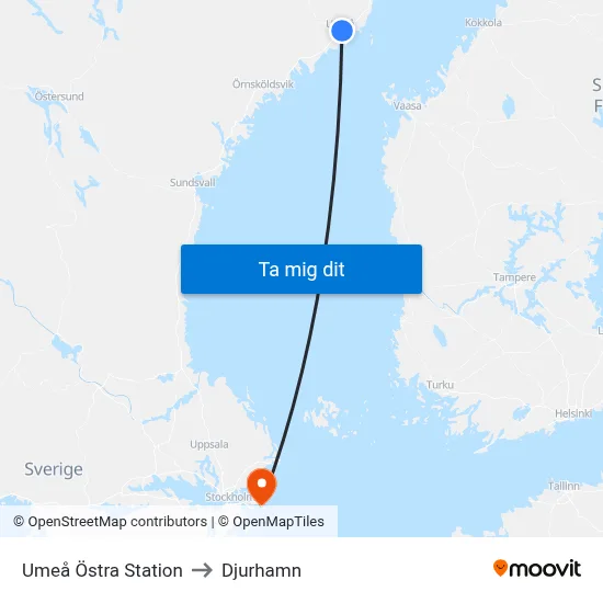 Umeå Östra Station to Djurhamn map