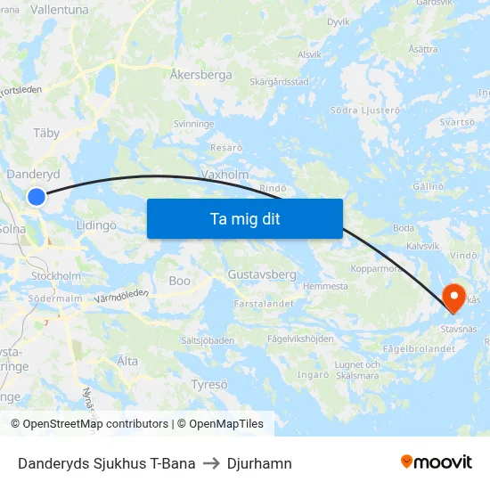 Danderyds Sjukhus T-Bana to Djurhamn map