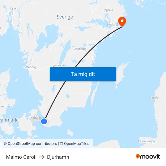 Malmö Caroli to Djurhamn map