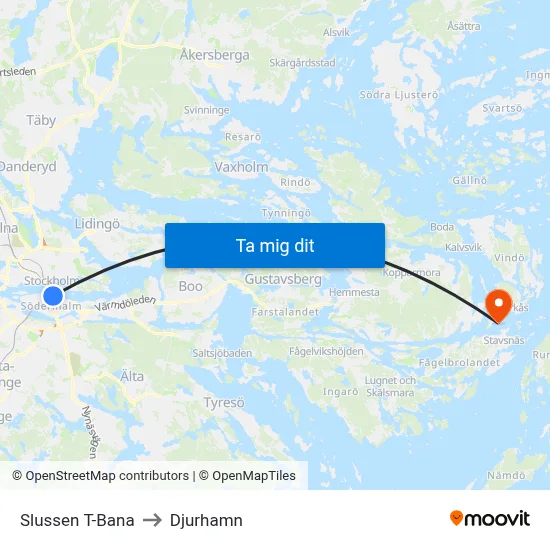 Slussen T-Bana to Djurhamn map