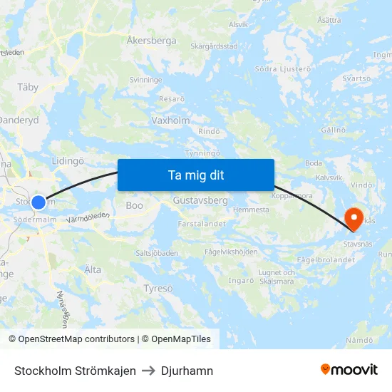 Stockholm Strömkajen to Djurhamn map