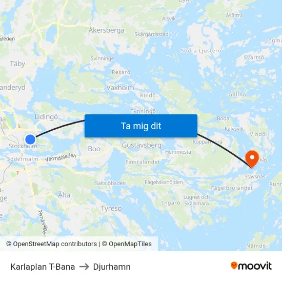 Karlaplan T-Bana to Djurhamn map