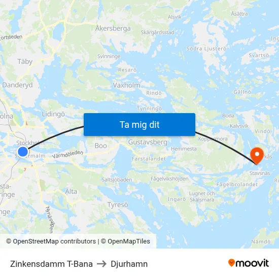 Zinkensdamm T-Bana to Djurhamn map