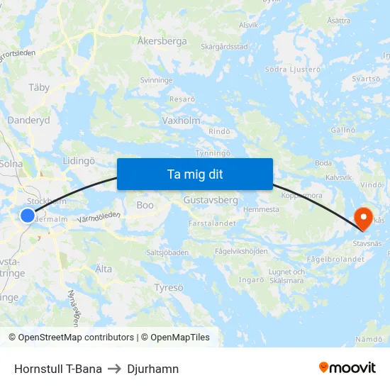 Hornstull T-Bana to Djurhamn map