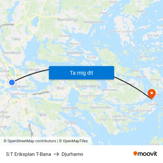 S:T Eriksplan T-Bana to Djurhamn map