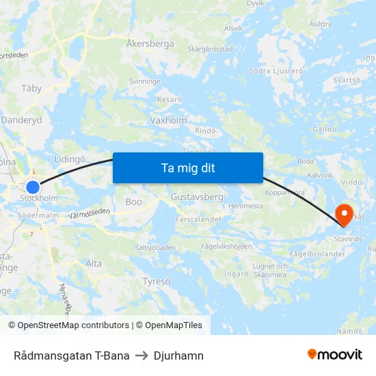 Rådmansgatan T-Bana to Djurhamn map
