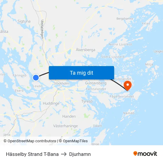Hässelby Strand T-Bana to Djurhamn map