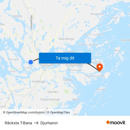 Råcksta T-Bana to Djurhamn map