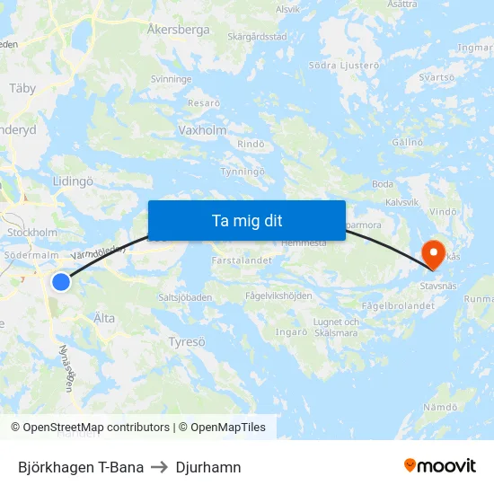Björkhagen T-Bana to Djurhamn map