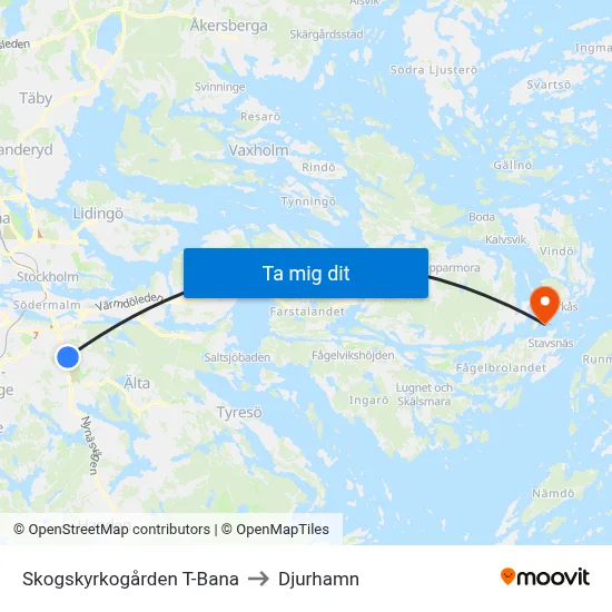 Skogskyrkogården T-Bana to Djurhamn map