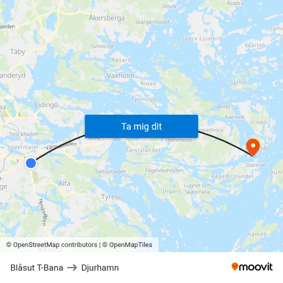 Blåsut T-Bana to Djurhamn map