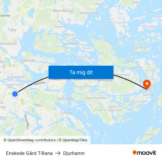Enskede Gård T-Bana to Djurhamn map