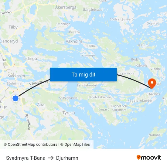 Svedmyra T-Bana to Djurhamn map
