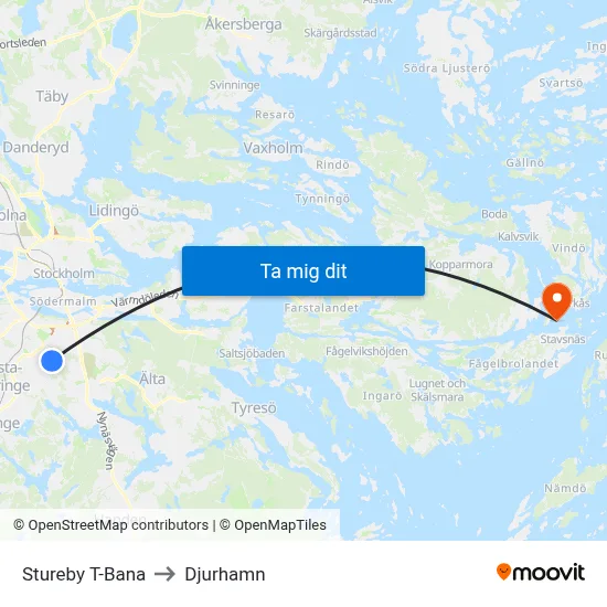 Stureby T-Bana to Djurhamn map