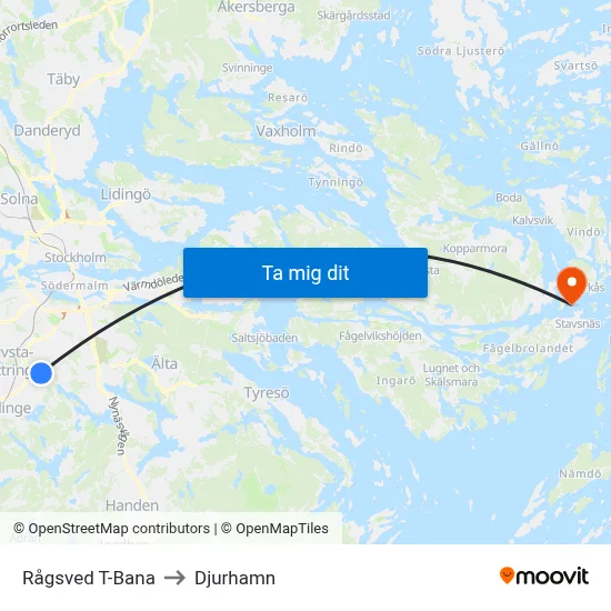 Rågsved T-Bana to Djurhamn map