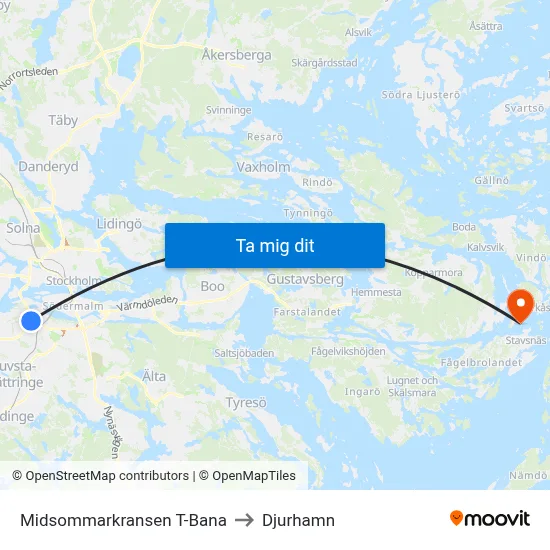 Midsommarkransen T-Bana to Djurhamn map