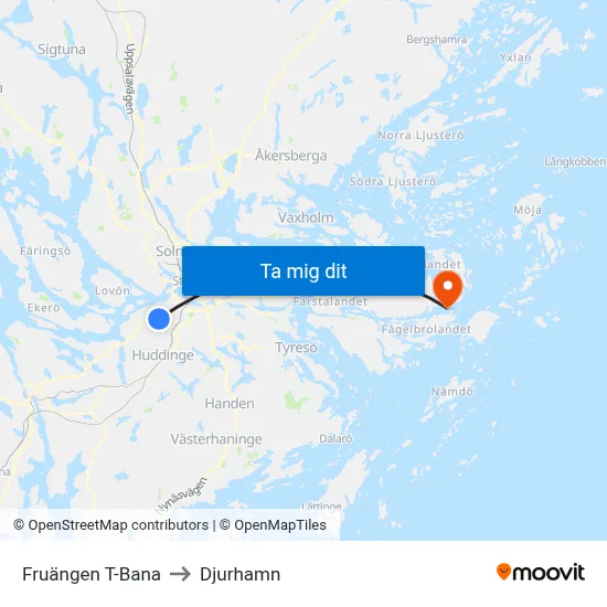 Fruängen T-Bana to Djurhamn map