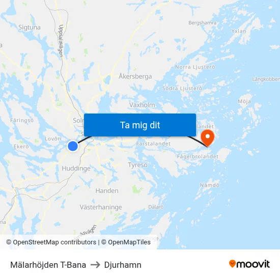 Mälarhöjden T-Bana to Djurhamn map