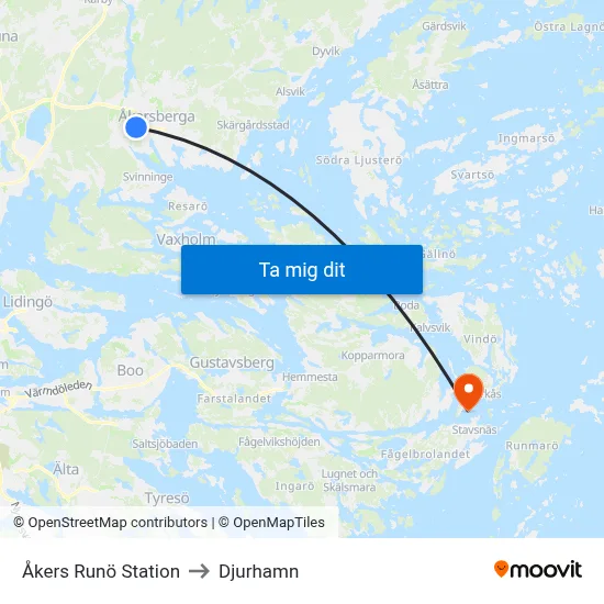 Åkers Runö Station to Djurhamn map