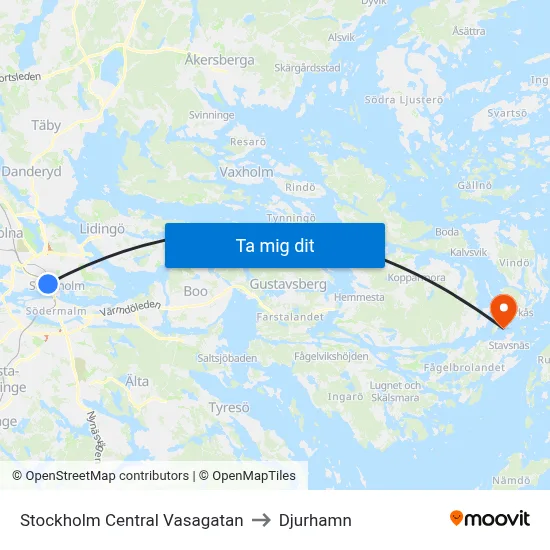 Stockholm Central Vasagatan to Djurhamn map