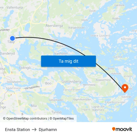 Ensta Station to Djurhamn map