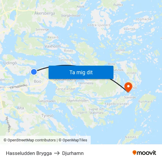 Hasseludden Brygga to Djurhamn map