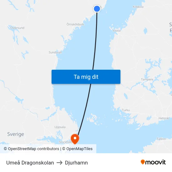 Umeå Dragonskolan to Djurhamn map