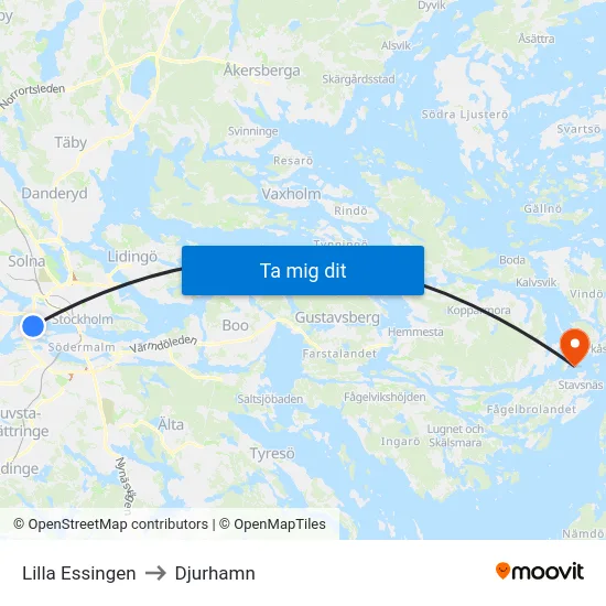 Lilla Essingen to Djurhamn map