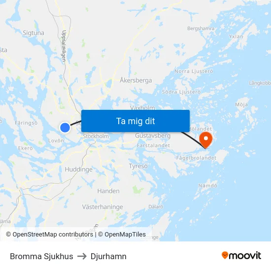 Bromma Sjukhus to Djurhamn map