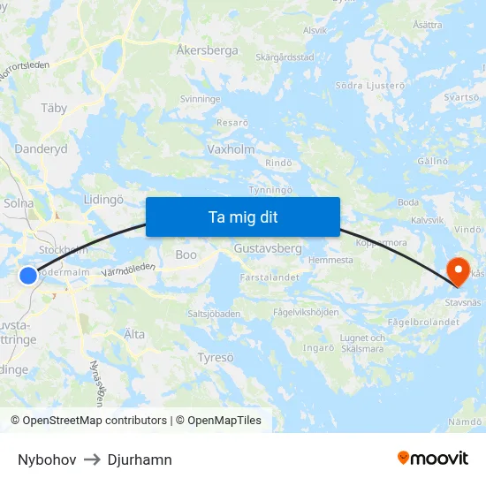 Nybohov to Djurhamn map