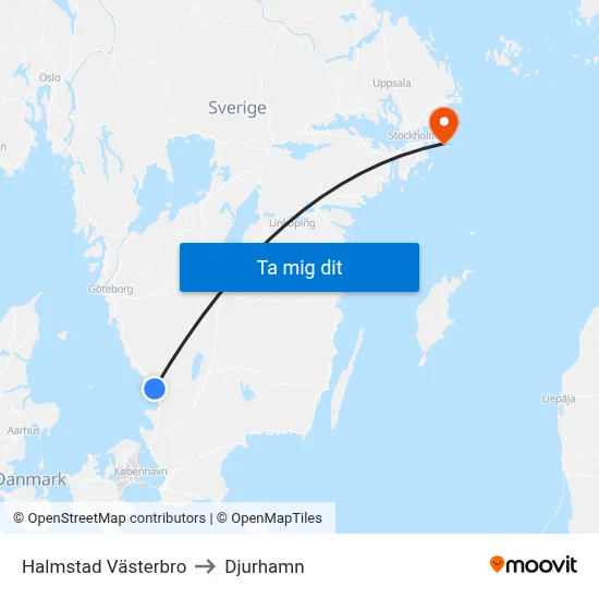 Halmstad Västerbro to Djurhamn map