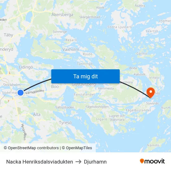 Nacka Henriksdalsviadukten to Djurhamn map