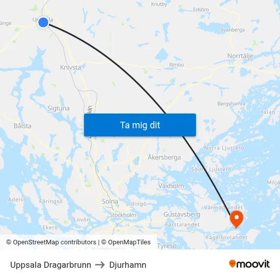 Uppsala Dragarbrunn to Djurhamn map