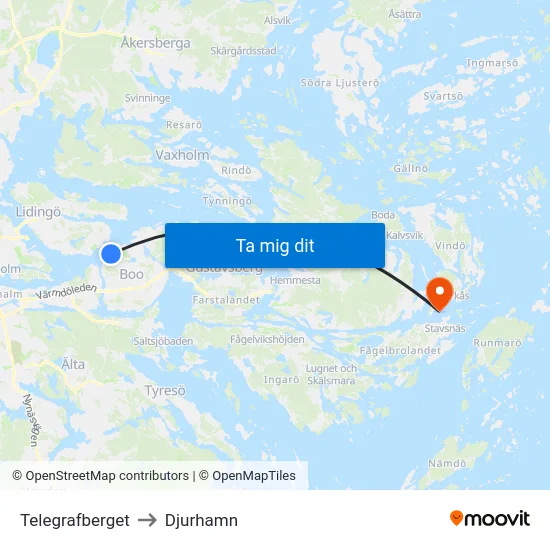 Telegrafberget to Djurhamn map