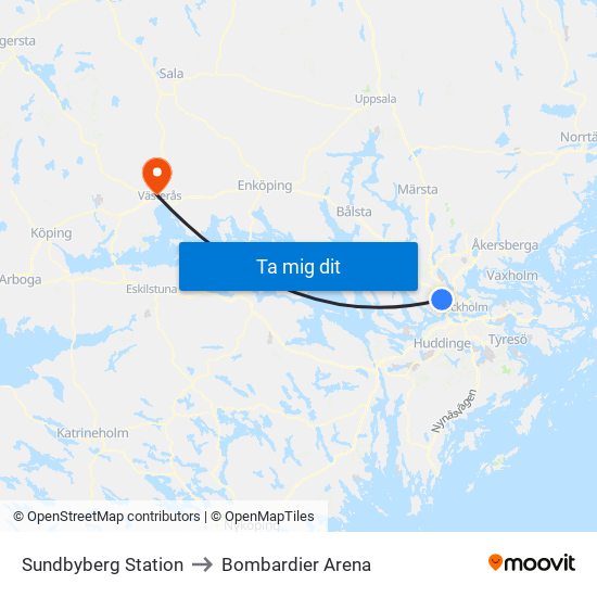 Sundbyberg Station to Bombardier Arena map
