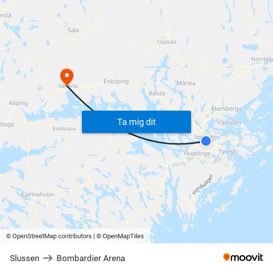 Slussen to Bombardier Arena map
