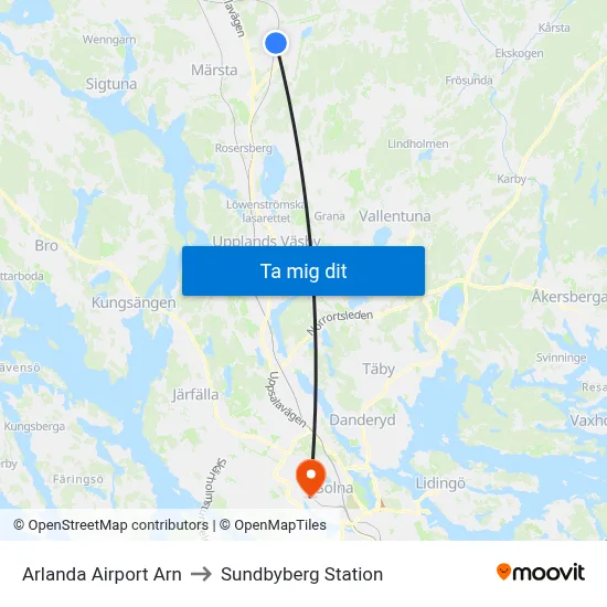Arlanda Airport Arn to Sundbyberg Station map