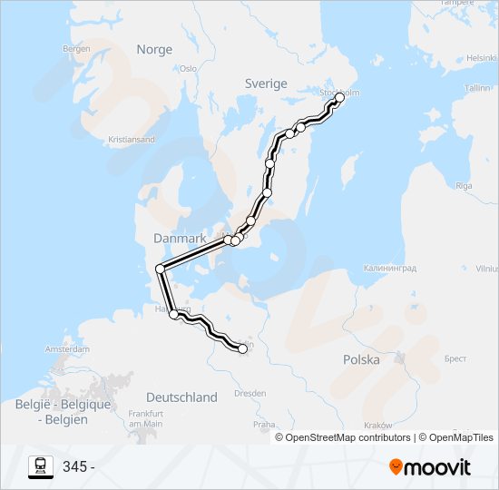 BERLIN HBF - STOCKHOLM CENTRALSTATION train Line Map