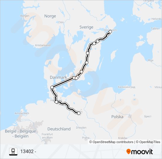 BERLIN HBF - STOCKHOLM CENTRALSTATION train Line Map