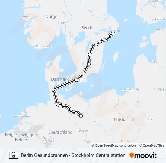 BERLIN GESUNDBRUNNEN - STOCKHOLM CENTRALSTATION train Line Map