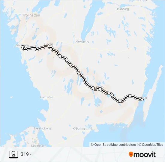 GÖTEBORG CENTRALSTATION - KALMAR CENTRALSTATION Train Line Map