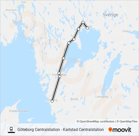 GÖTEBORG CENTRALSTATION - KARLSTAD CENTRALSTATION train Line Map