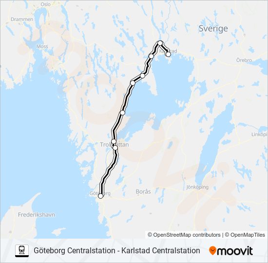 GÖTEBORG CENTRALSTATION - KARLSTAD CENTRALSTATION train Line Map