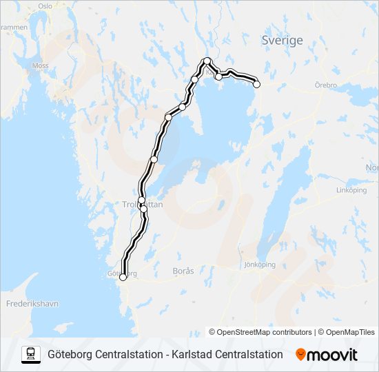 GÖTEBORG CENTRALSTATION - KARLSTAD CENTRALSTATION train Line Map