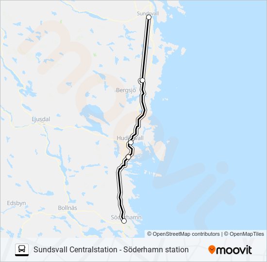 SUNDSVALL CENTRALSTATION - SÖDERHAMN STATION bus Line Map