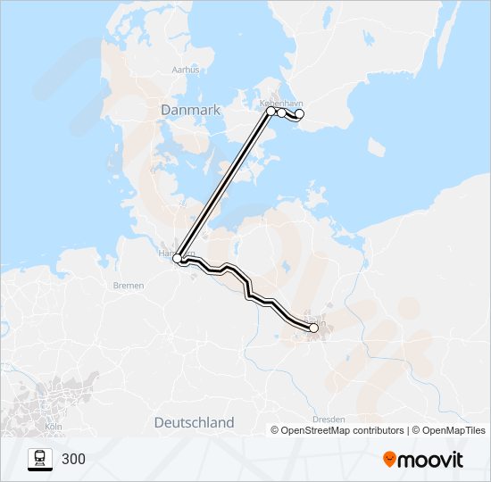 BERLIN HBF - MALMÖ CENTRALSTATION tåg Linje karta